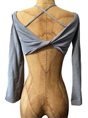 Musera Bell Sleeve Light Gray Knit Crossback Crop Top NWT S